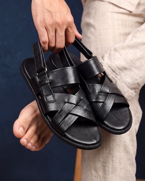 İBAY BLACK BEACH SANDALET SİYAH DERİ ERKEK SANDELET SİYAH - 41