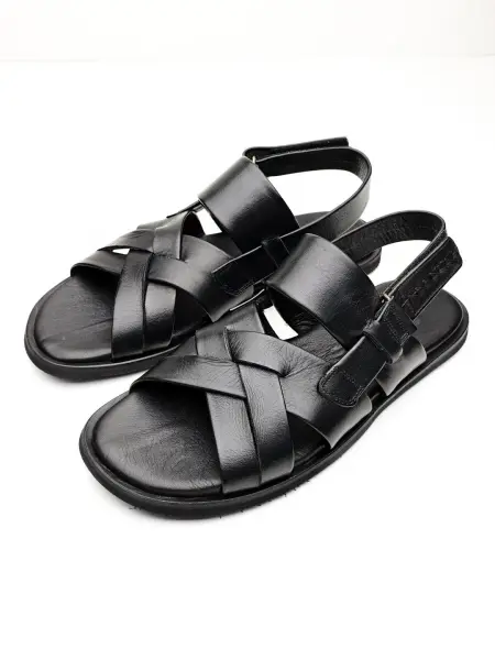 İBAY BLACK BEACH SANDALET SİYAH DERİ ERKEK SANDELET SİYAH - 41