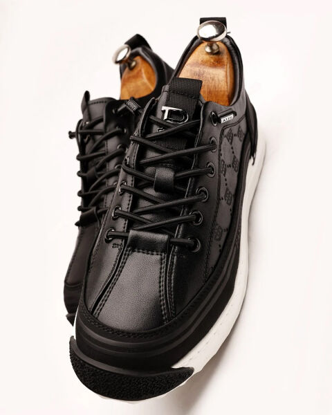 BLACK OLAY COMFORTABLE STURDY MEN'S LEATHER CASUAL SHOES BLACK - 45