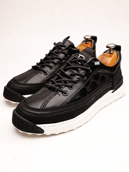 BLACK OLAY COMFORTABLE STURDY MEN'S LEATHER CASUAL SHOES BLACK - 41