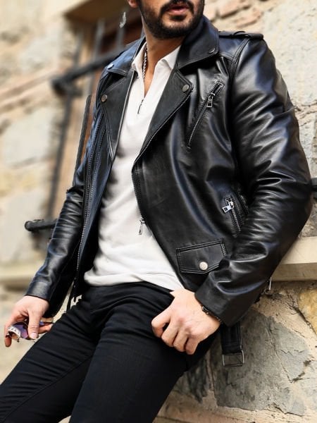 JOHN DAWID NEWYORK GENUINE LEATHER TAZ BLACK LEATHER COAT