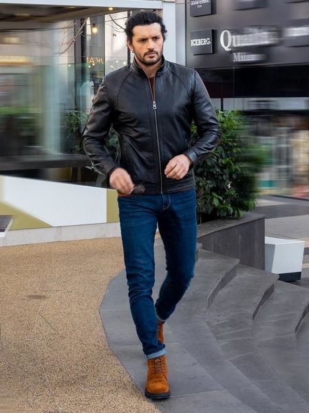 JOHN DAWID CRAZY GENUINE LEATHER MEN'S BLACK COAT BLACK - S