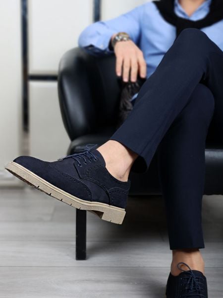 İBAY GRASSI NAVY BLUE NUBUCK MEN'S LEATHER DAILY SHOES NAVY BLUE NUBUCK - 40