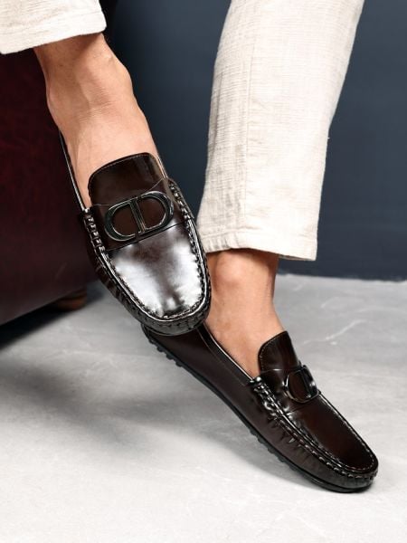 PATENT COFFEE ALON BROWN OPENING GENUINE LEATHER STYLE SHOES BROWN OPENING - 41