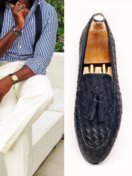 NAVY BLUE KNIGHT LACİVERT HAKİKİ DERİ ÖRGÜLÜ ERKEK AYAKKABI LACİVERT ÖRGÜ - 46