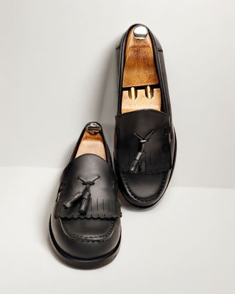 1200 BLACK GEORGE HAGAN HAKİKİ DERİ AYAKKABI SİYAH MAT - 43