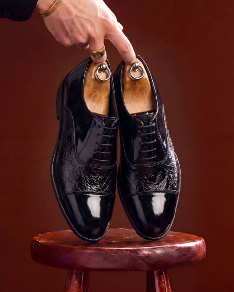 PATENT BLACK CAVALLO HAKİKİ DERİ TARZ ERKEK AYAKKABI SİYAH RUGAN - 45