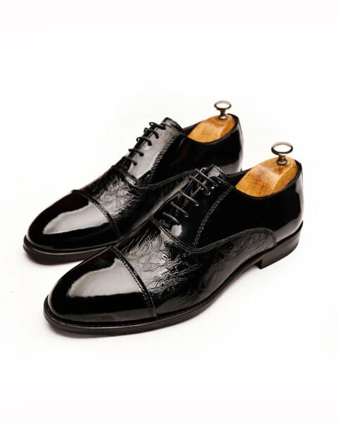 PATENT BLACK CAVALLO HAKİKİ DERİ TARZ ERKEK AYAKKABI SİYAH RUGAN - 45
