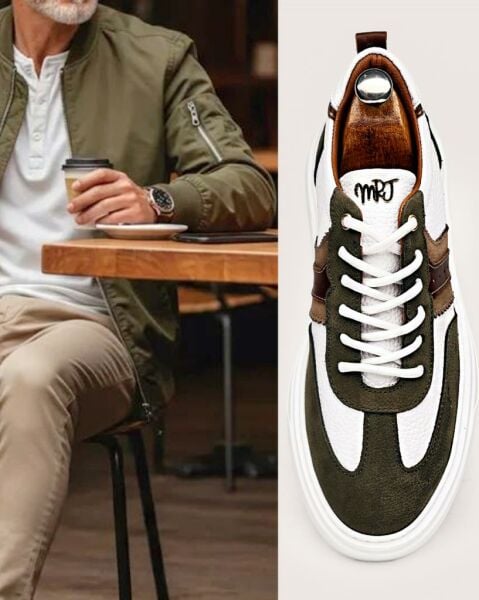 GREEN AXEL HAKİKİ DERİ ERKEK GÜNLÜK TARZ AYAKKABI BEYAZ YEŞİL - 46