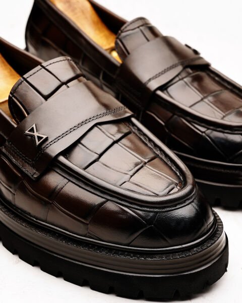 Coffe Croco Torino Kahve Rengi Kroko Hakiki Deri Erkek Ayakkabı Kahve Kroko - 45