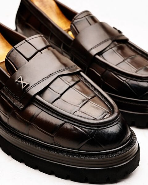 Coffe Croco Torıno Kahve Rengi Kroko Hakiki Deri Erkek Ayakkabı Kahve Kroko - 43