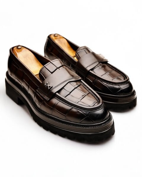 Coffe Croco Torıno Kahve Rengi Kroko Hakiki Deri Erkek Ayakkabı Kahve Kroko - 43