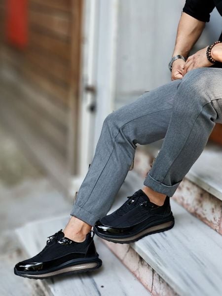 BLACK NEW PREMIUM DERİ GÜNLÜK SNEAKERS Siyah Beyaz Rugan - 40