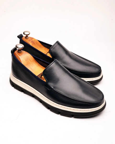 NAVY BLUE  GRAND ÇOK RAHAT ERKEK DERİ GÜNLÜK AYAKKABI LACİVERT - 45