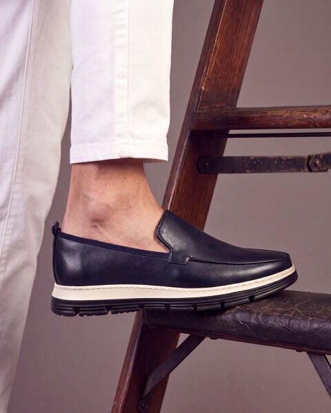NAVY BLUE  GRAND ÇOK RAHAT ERKEK DERİ GÜNLÜK AYAKKABI LACİVERT - 44