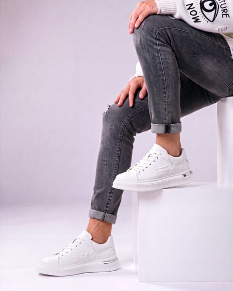 WHITE CROCO VELVET BEYAZ KROKO ERKEK DERİ GÜNLÜK AYAKKABI BEYAZ KROKKO - 45