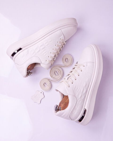 WHITE CROCO VELVET BEYAZ KROKO ERKEK DERİ GÜNLÜK AYAKKABI BEYAZ KROKKO - 45