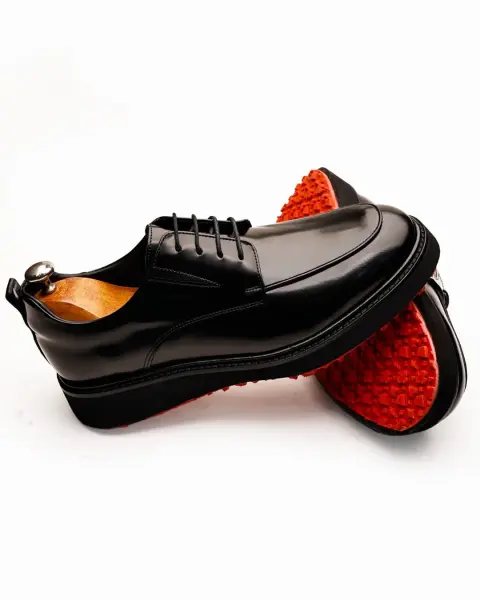 PATENT BLACK PARMA HAKİKİ DERİ ŞIK RAHAT ERKEK KLASİK AYAKKABI SİYAH AÇMA KIRMIZI - 45