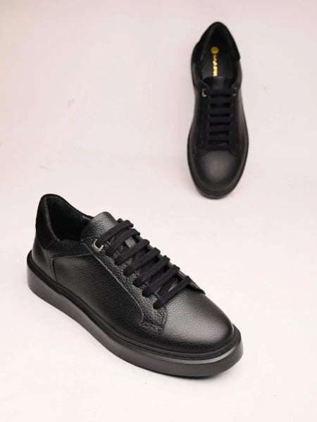 BLACK BLACK GENOVA GENUINE LEATHER MEN'S SHOES BLACK BLACK - 43