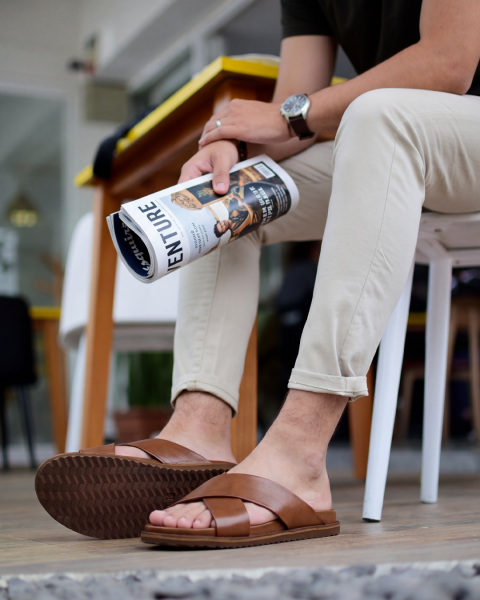 COFFEE CANVAS HAKİKİ DERİ ERKEK SANDALET KAHVE - 45