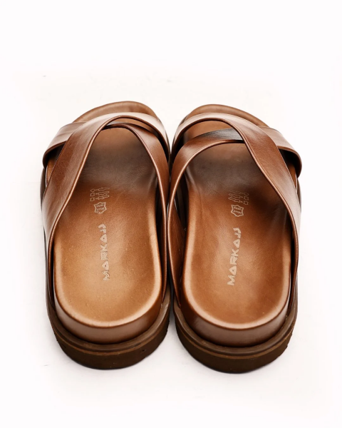 COFFEE CANVAS HAKİKİ DERİ ERKEK SANDALET KAHVE - 45