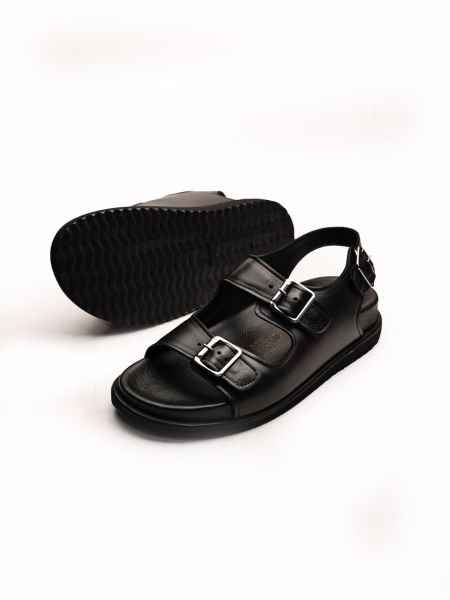 BLACK FREE SANDALET HAKİKİ DERİ SANDALET SİYAH - 46