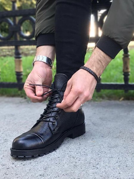 İBAY FREE POSTAL Men's Black Genuine Leather Boots