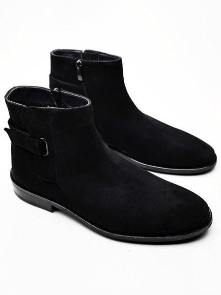 BLACK SUEDE WELL HAKİKİ DERİ RAHAT BOT FERFUARLI SİYAH SÜET - 45