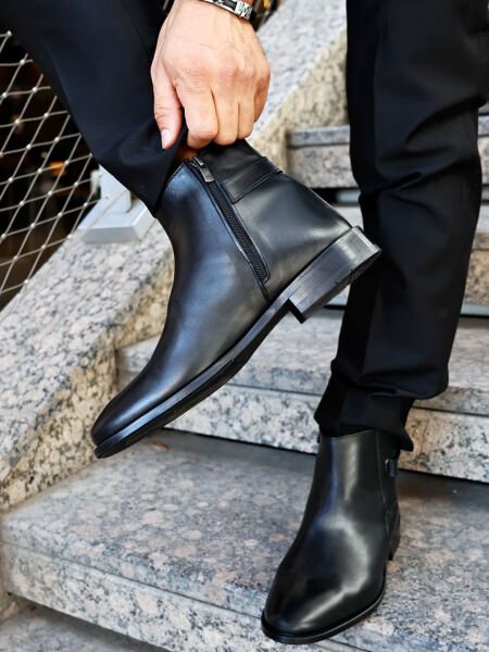 BLACK WELL HAKİKİ DERİ ŞIK BOT SİYAH CİLT - 38