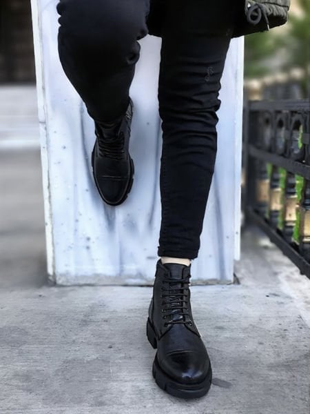 İBAY HEAD POSTAL Men's Black Genuine Leather Boots