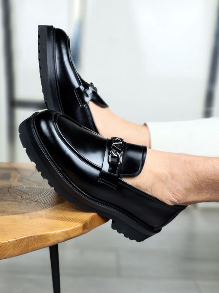 BLACK VOGUE THICK SOLE BUCKLE MEN'S SHOES BLACK - 40
