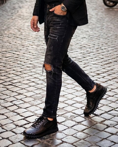 İBAY REBEL Men's Black Genuine Leather Casual Shoes BLACK - 43