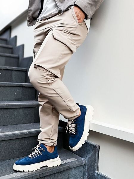 MARINEBLAUES NUBUK GALLI TÄGLICHE SCHUHE AUS ECHTEM LEDER MIT DICKER SOHLE MARINEBLAUES NUBUK – 44