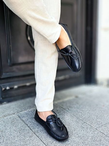 İBAY 012 CLEVER Men's Black Genuine Leather Classic Shoes BLACK - 42