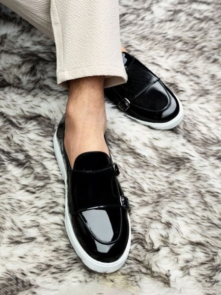 İBAY 154 EDWARD Men's Black Genuine Patent Leather Classic Casual Shoes BLACK Patent Leather - 41