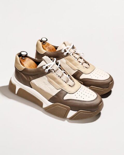 BEIGE KHAKI MEGA STAR HAKİKİ DERİ ERKEK RAHAT TARZ AYAKKABI BEJ HAKİ - 45