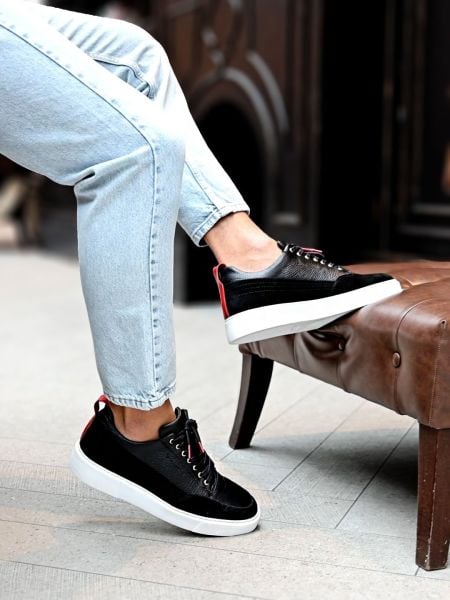 İBAY CAESAR Men's Black Genuine Leather Casual Shoes BLACK - 44