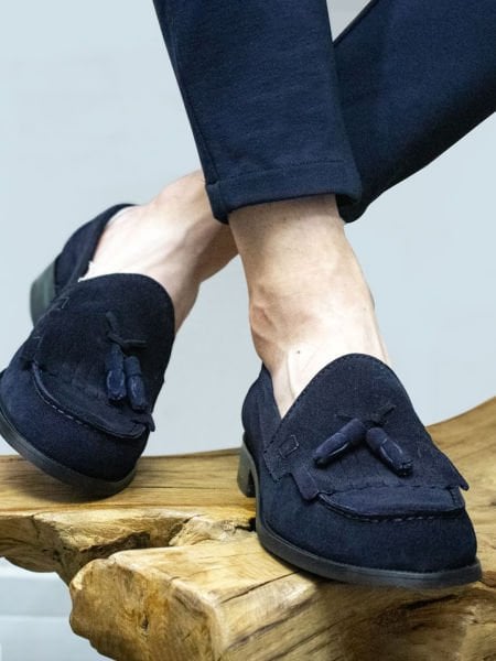 1200 GEORGE HAGAN Klassische Herrenschuhe aus echtem Wildleder in Marineblau, DUNKELBLAUES WILDLEDER - 40