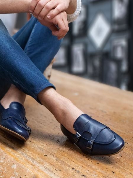 İBAY 154 VALLE DARK BLUE MEN'S LEATHER CLASSIC STYLE SHOES DARK BLUE - 39