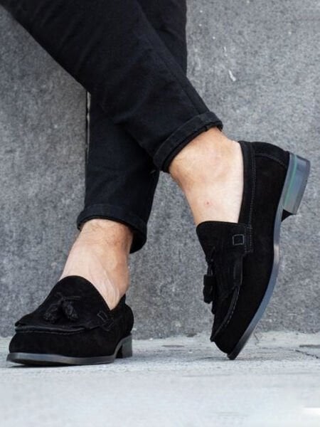 1200 GEORGE HAGAN Men's Black Genuine Suede Classic Shoes