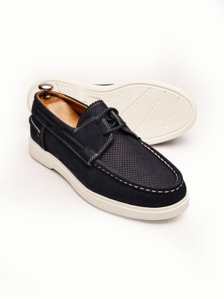 NAVY BLUE CAPTAN GENUINE LEATHER ENKEK DAILY COMFORTABLE SHOES NAVY BLUE NUBUCK - 45
