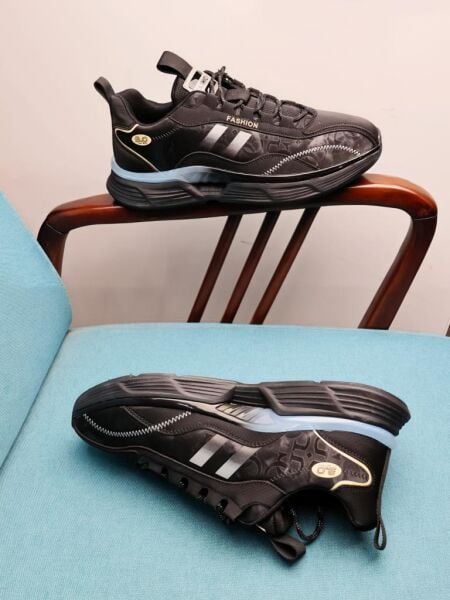 BLACK FASHION SEHR BEQUEME HERREN LEDER/TEXTIL FREIZEITSCHUHE SCHWARZ - 42