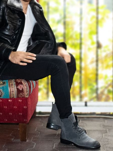 GRAUES WILDLEDER SNIPER STIEFEL AUS ECHTEM LEDER, RAUCHE - 44