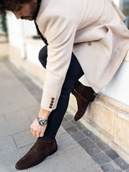 İBAY WELL Men's Brown Genuine Suede Leather Boots