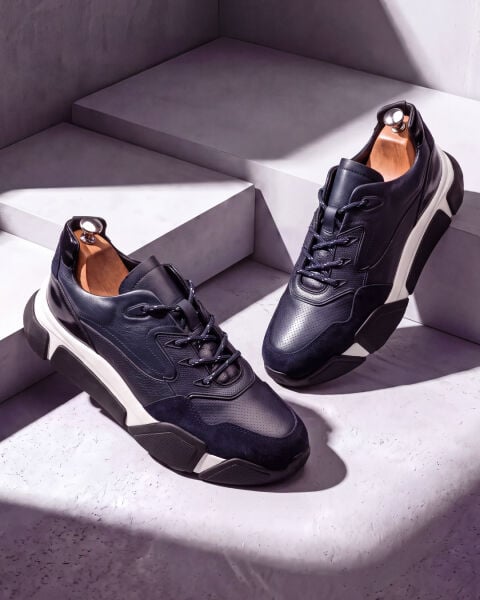 NAVY BLUE MEGA STAR HAKİKİ DERİ LACİVERT ERKEK GÜNLÜK AYAKKABI LACİVERT - 45