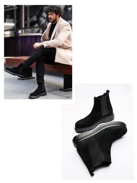 IBAY DAVIES Men's Black Genuine Suede Leather Comfortable Boots