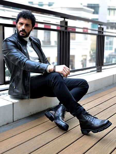 İBAY DYNAMIC Men's Black Lace-Up Genuine Leather Comfortable Boots