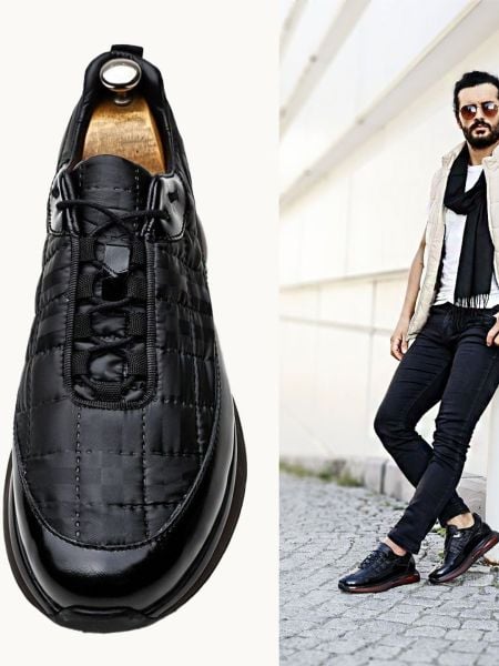 BLACK POWER AIR COMFORTABLE HERREN LEDER DAILY STYLE SCHWARZ - 44