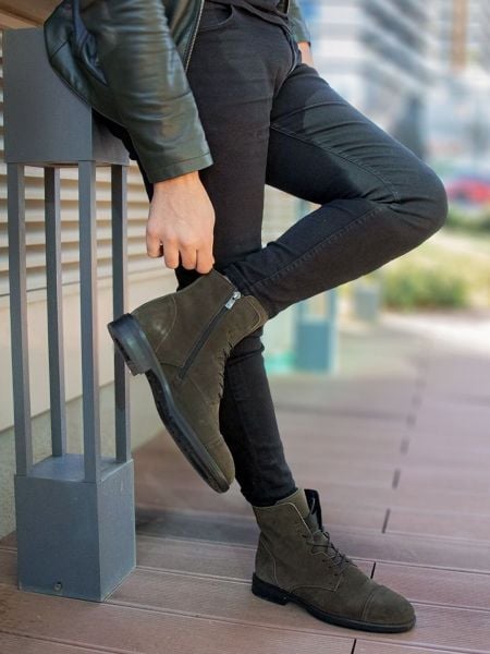 GRÜNE WILDLEDER-SNIPER-STIEFEL AUS ECHTEM LEDER KHAKI-WILDLEDER - 39