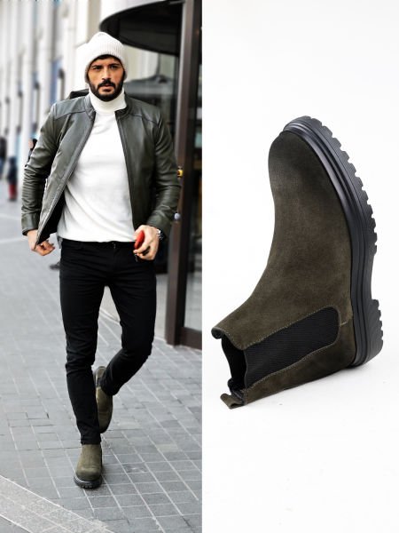 IBAY DAVIES Men's Khaki Color Genuine Suede Leather Comfortable Boots